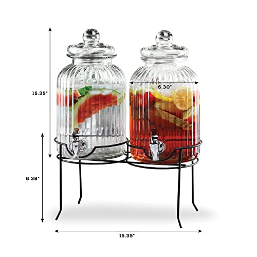 Style Setter Canyon Glass Beverage Dispenser with Stand Set of 2-1.3 Gallon Drink Dispenser with Stand & Spigot - Leak-Pro...