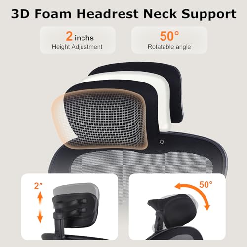 ralex-chair Ergonomic Office Chair with Adjustable Headrest & Lumbar Support, Computer Desk Chair with Flip-Up Armrests, C...