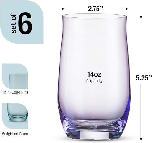 BENETI Premium Glass Cups, Highball Drinking Glasses Set of 6 | Made in Europe Water and Juice Kitchen Glassware | Colored...