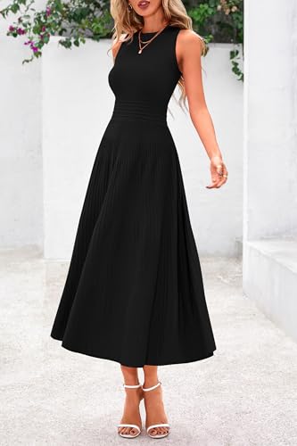 PRETTYGARDEN Spring Casual Dresses for Women 2026 Summer Business Work Midi Sleeveless A Line Pleated Cocktail Dress