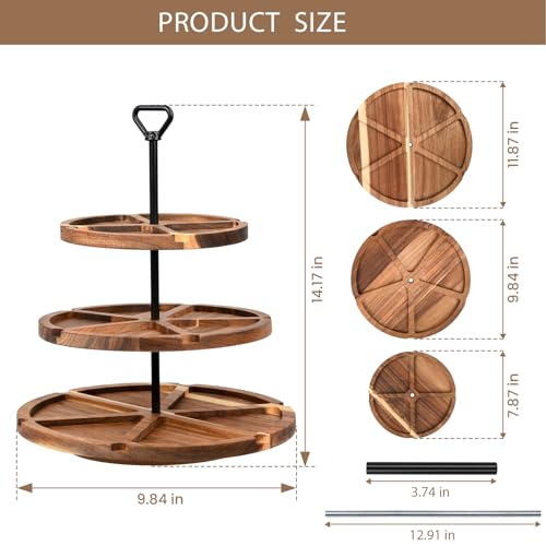 Elegant Charcuterie Boards Three Tiered Acacia Cheese Board and Cupcake Stand with 360° Easy-to-Spin Trays, Perfect for Ga...