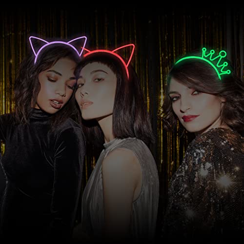 Suyegirl Glow in The Dark Party Supplies Cat Ear Crown Heads for Birthday Party Halloween Party