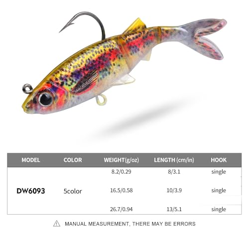 KTGCOZS Pack of 5 Soft Fishing Lure Set Artificial Bait for Outdoor Tackle and Freshwater Fishing Adventures 8cm/10cm/13cm