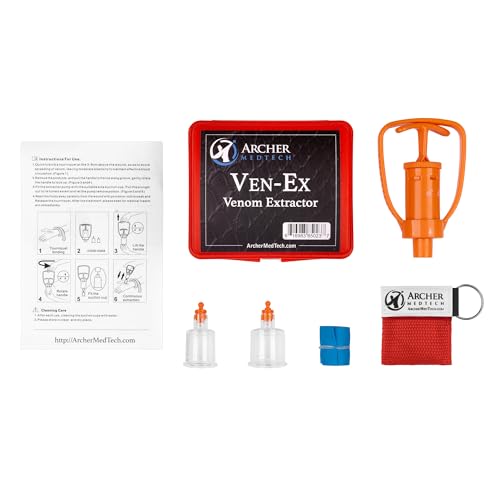 Archer MedTech Ven-Ex Snake Bite & Bee Sting Kit – Portable Venom Extractor Pump with Tourniquet, One-Hand Operation, Bonu...