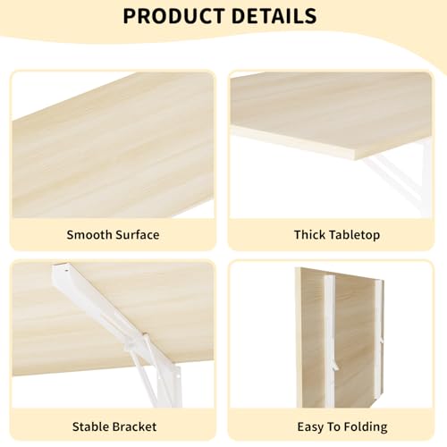 GOYLSER Wall Mounted Folding Kitchen Table Desk for Small Spaces Saving, Natural Wood Fold Down Laundry Wall Table, Wall F...