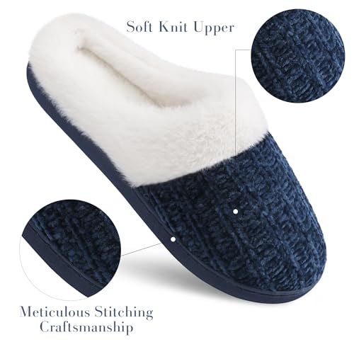 shoeslocker Women's Memory Foam Fuzzy Slippers Knit house shoe for Women Comfy Wool-Like Lined Slippers Indoor Outdoor
