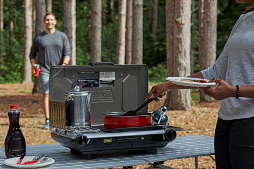 Coleman Tabletop 2-in-1 Grill & Stove with 2 Adjustable Burners, Propane Grill/Stove with Push-Button Starter, Wind Guard...