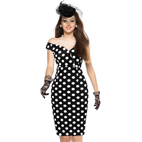JenPen 5 Pcs Halloween Vintage Polka Dot Dress for Women 1950s Derby Tea Party Attire Retro Pencil Bodycon