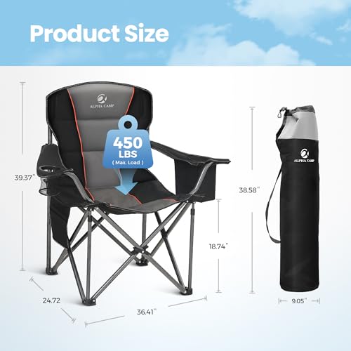 HIGH POINT SPORTS Oversized Camping Folding Chair, Heavy Duty Portable Lawn Chairs, Folding Chairs for Outside with Cup Ho...