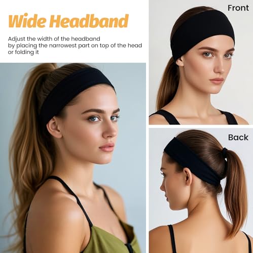 Headbands for Women - 6 Pack Wide Elastic Hair Bands | Stretchy Sweatbands Hair Bands | Soft Sports Thin Head Bands | Non-...