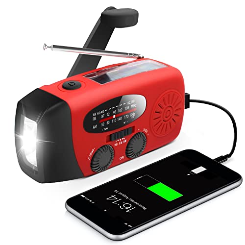RunningSnail Emergency Hand Crank Radio With LED Flashlight For Emergency, AM/FM NOAA Portable Weather Radio With 2000mAh ...