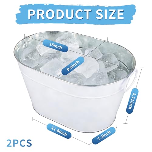 1 Pack Galvanized Beverage Tub, 3 Gallon Ice Buckets Metal Drink Buckets with Handles for Champagne Cocktails Wine Beer fo...