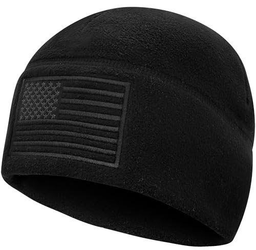 RUCD American Flag Fleece Watch Cap, Winter Warm Fleece Beanie, USA Army Military Tactical Beanie Hat