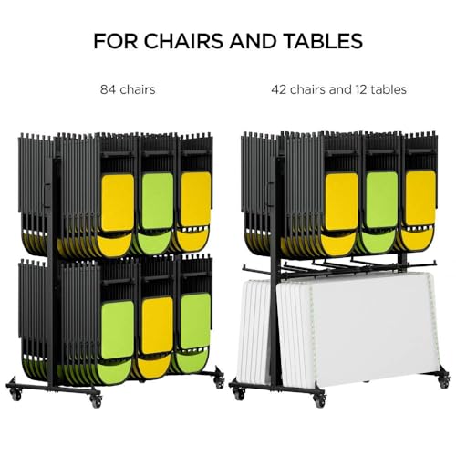 boldworks Folding Chair Rack Folding Chair Cart Folding Chair Storage Dolly with Wheels and Holder for 84 Chairs or 12 Tab...