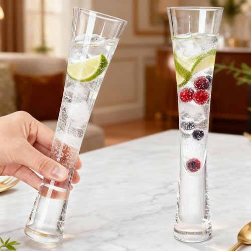 YIMITEE 2 Pack 5 Oz Champagne Flutes Glasses, Unique Elegant Sparkling Wine Glass, Ultra-long Shape Crystal Glassware Set ...