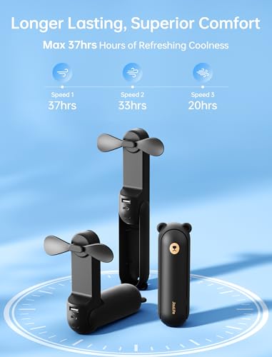 JISULIFE Handheld Fan with 4500 mAh Powerbank Max 37 Hours Runtime, Pocket Portable Battery Operated or USB Powered Foldin...