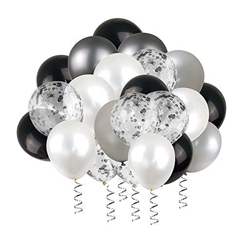 100pcs Chrome Metallic Balloons and Confetti Balloons 12 Inch Latex Party Balloons Silver Black White Balloon for Wedding ...