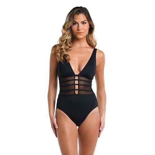 La Blanca Womens Island Goddess Mesh Over The Shoulder One Piece Swimsuit