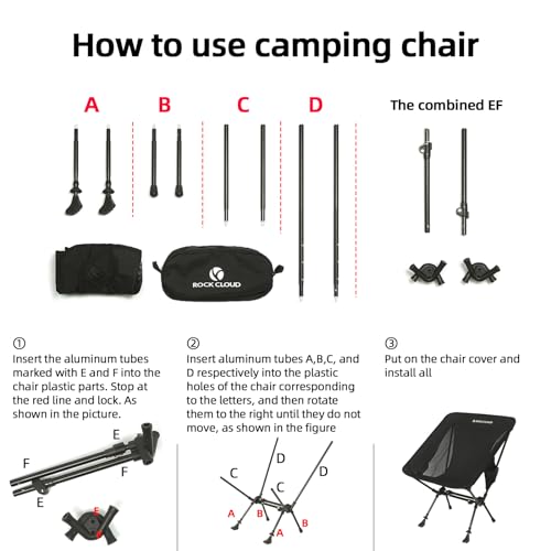 ROCK CLOUD Portable Camping Chair Ultralight Folding Chairs and Trekking Pole 2 in 1 for Outdoor Camp Hiking Backpacking L...