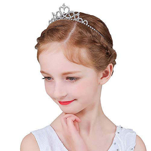 Wedding Party Flower Girl Crystal Rhinestones Heart Shaped Crown Headband Tiara for Bridal,Cute Princess(Silver)