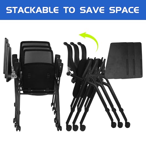 BLANEDUO Updated Conference Room Chairs with Tablet Arm, Folding Office Desk Chair with Lumbar Support and Sliding Armrest...