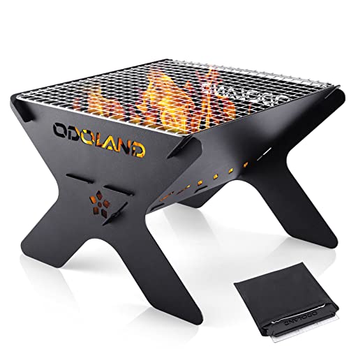 Odoland Camping Campfire Grill, Portable Folding Charcoal Grills, Backpacking BBQ Grill, Heavy Duty Firepit Grill with Car...