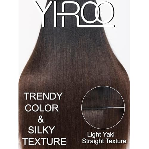 YIROO V Part Wig Human Hair No Leave Out Ombre Chestnut Brown Yaki Straight Glueless Human Hair Wig Upgrade U Part Wigs for Women V Shape Clip in Half Wig No Glue No Sew in Beginner Wig 16inch