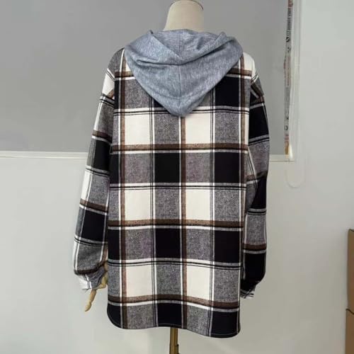 Women's Plaid Jacket, Fleece Lined Hooded Coat for Cold Weather