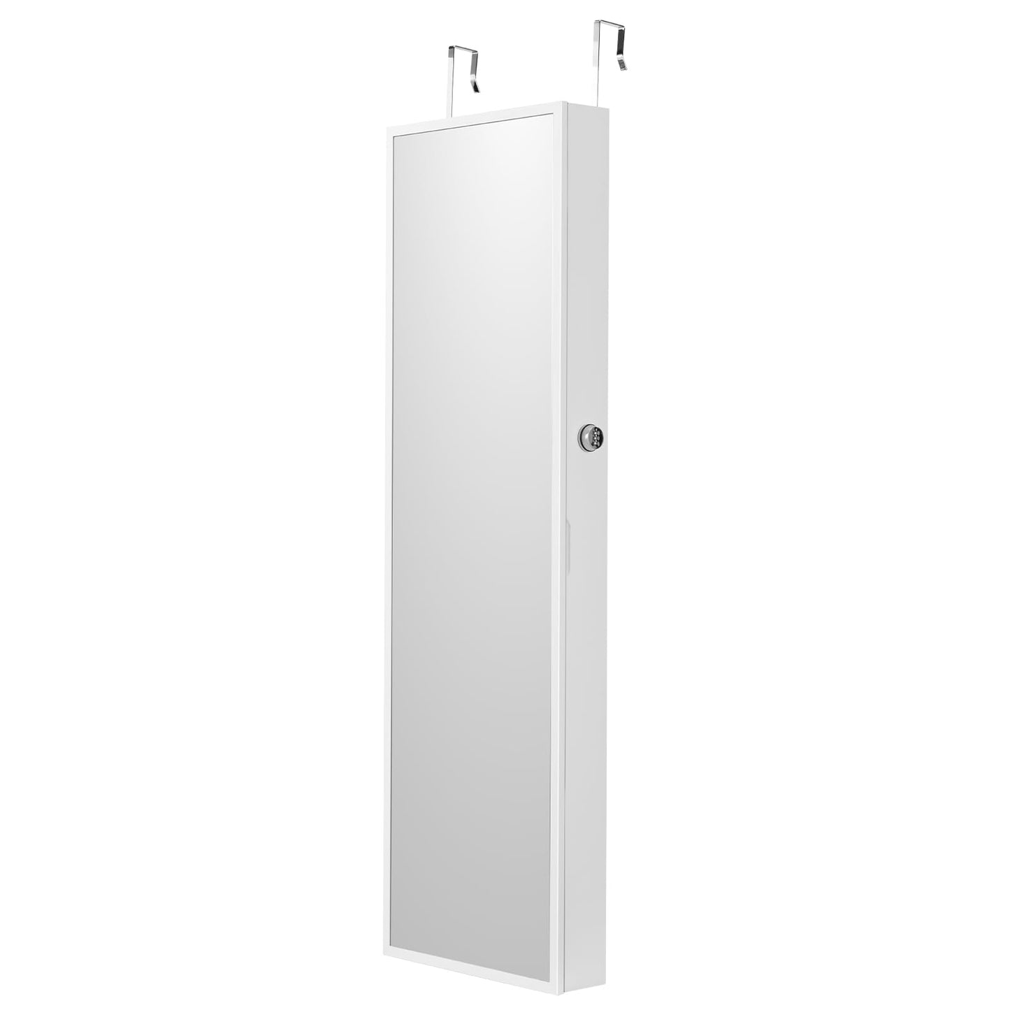 VEVOR Mirror Jewelry Cabinet, 47.2-Inch Tall Lockable Jewelry Armoire with Full-Length Mirror, Wall/Door Mounted Organizer with LED Lights and Velvet Lining, White