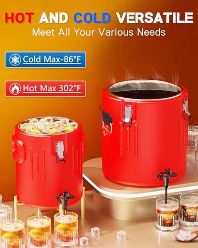 Insulated Beverage Dispenser 3.5 Gallon - [Stainless Steel Interior] [Hot &Cold Versatile] Hot Drink Dispenser with Spout,...