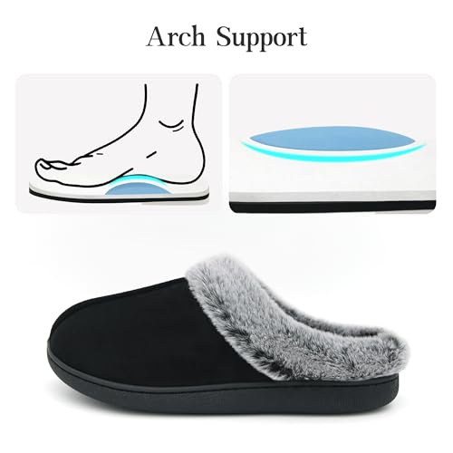 Jerzmy Fuzzy House Slippers for Women, Cushion Memory Foam Slippers Suede Faux Fur with Arch Support, Comfy Home Shoes for...