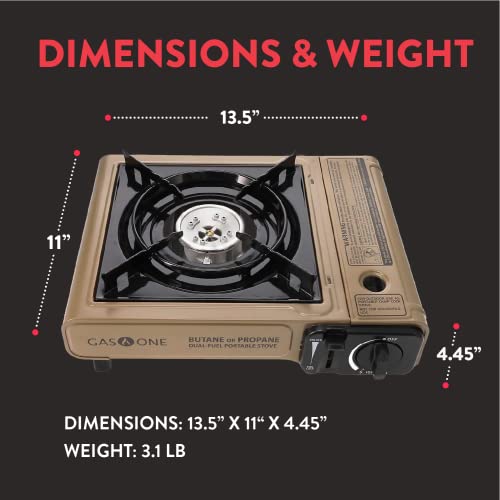 Gas One Propane or Butane Stove GS-3400P Dual Fuel Portable Camping and Backpacking Gas Stove Burner with Carrying Case Gr...