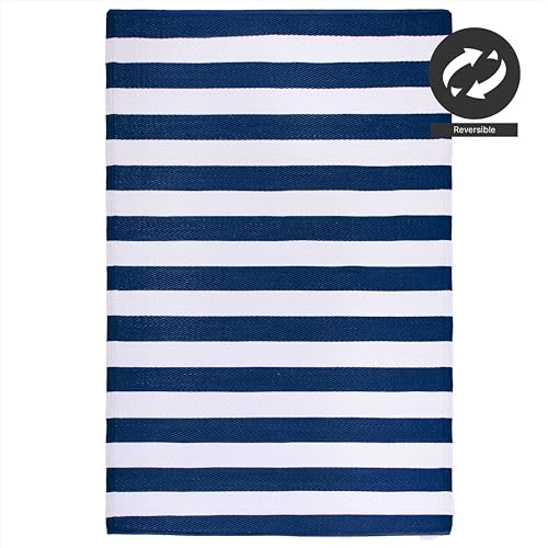 FH Home Outdoor Rug - Waterproof, Fade Resistant, Reversible - Premium Recycled Plastic - Striped - Large Patio, Deck, Sun...