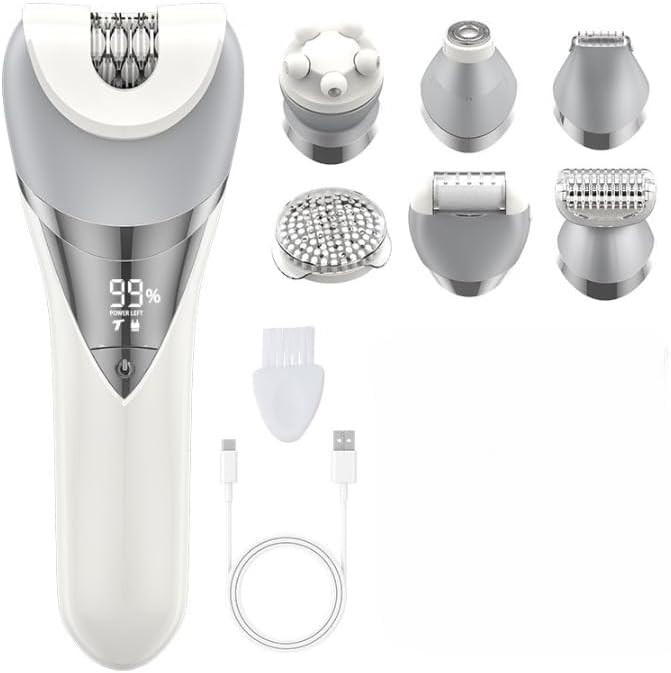 Epilator for Women, 7 in 1 Hair Removal Epilator, Electric Shaver for Women, Facial Brush, Face Massage and Body Exfoliator, IPX6 Waterproof Lady Razor for Whole Body.