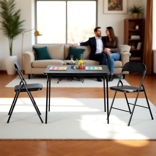 Homy Casa Folding Card Table – 33.9 Inch Square Metal Construction for Indoor & Outdoor Games and Recreation (3-Piece)