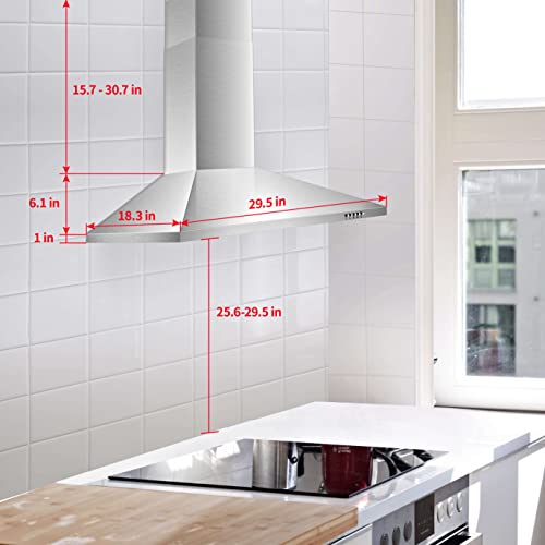 SNDOAS Range Hood 30 inch,Wall Mount Range Hood in Stainless Steel With Ducted/Ductless Convertible,Stove Vent Hood with A...