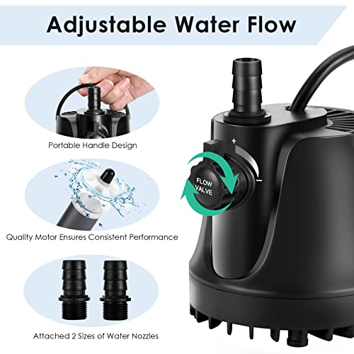 AQQA 265-800 GPH Submersible Aquarium Water Pump with Adjustable Switch, Water Removal and Drainage Sump Cleaning Pump wit...