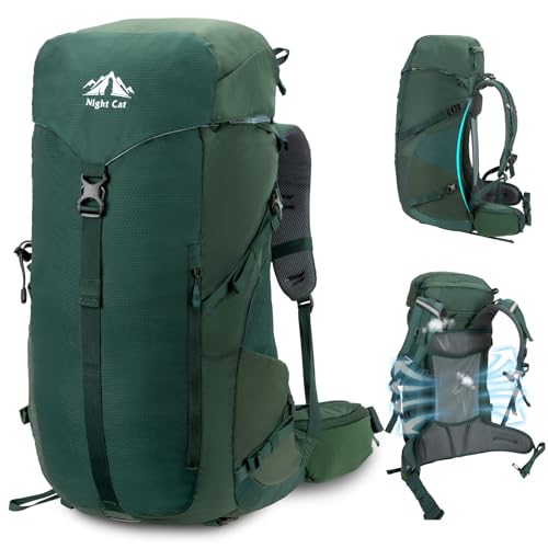 Night Cat Internal-frame Hiking Backpack: 50L Camping Backpack for Men Women Lightweight Waterproof Rain Cover Green