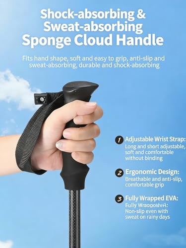Neustrend Trekking Poles, Carbon Fiber and Wolfram, Adjustable 24-53 Inches, Lightweight 0.44 Lbs, Shock Absorbing with EV...