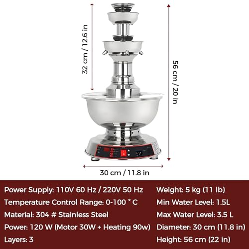 BANGBANGJI 3-Tier Wine Fountain Machine, 3.5L Wine Dispenser, Stainless Steel Beverage Fountain, 0-100℃ Temperature Adjust...