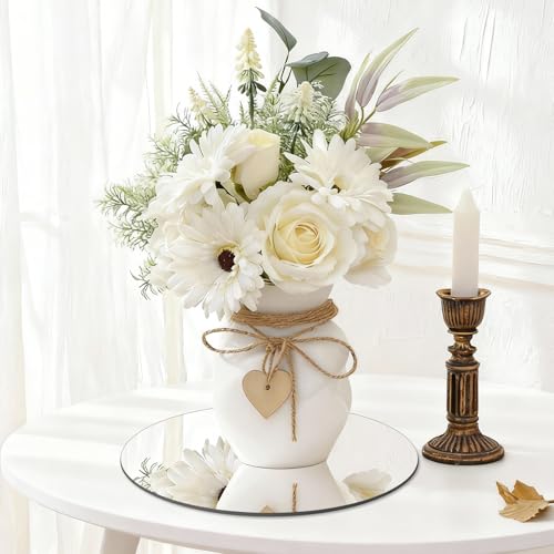 Yuzeyurun 12" Round Mirror Centerpieces for Tables, 12Pcs Glass Mirror Trays for Wedding, Party, Christmas Decorations, Mi...
