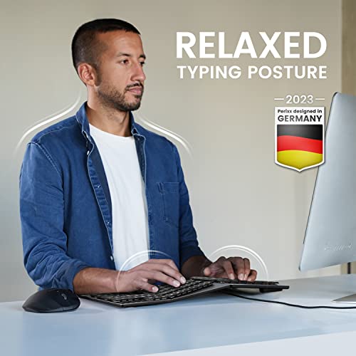 Perixx PERIBOARD-535BR Wired Ergonomic Mechanical Split Keyboard - Low-Profile Brown Tactile Switches - Programmable Featu...