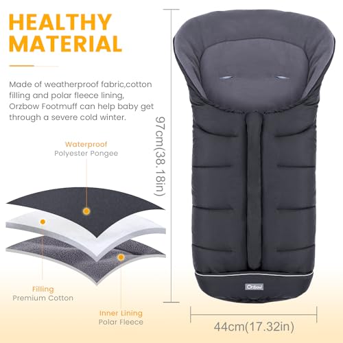 Orzbow Universal Footmuff for Stroller, Winter Warm Baby Stroller Bunting Bag, Waterproof Windproof Warm Polar Fleece Line...