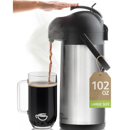 Cresimo Coffee Carafe with Pump - 102oz / 3L Airpot 12 Hours Large Hot Water Carafe, Cocoa Dispenser for Parties - Tea Fla...
