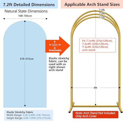 HEMMOTOP 7.2 ft Blue Arch Backdrop Cover (No Arch Stand), Spandex Arch Covers Stretchy Backdrop for Balloon, Wedding, Birt...