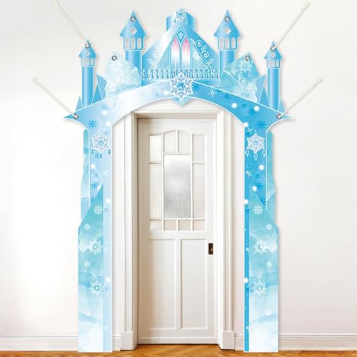 Polyester Fabric 104×70inch Winter Snow Castle Party Door Banner Wonderland Door Decoration Ice Snow Themed Backdrop for G...