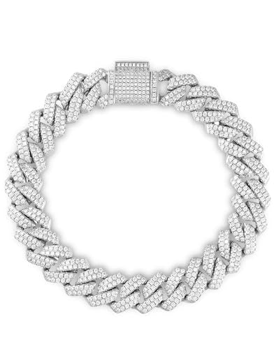 Iced Out Cuban Link Mens Bracelet - 14mm 18K White Gold Plated Hip Hop - 5A+ Cubic Zirconia Jewelry for Women Father Christmas Birthday Gifts 7.9"