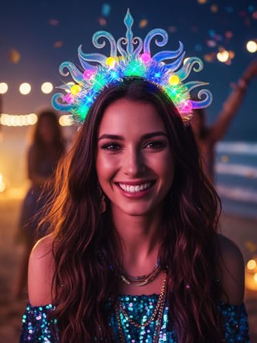 Lorealri Light Up Crown Headband, Glowing Homecoming Rave Festival Party Cosplay LED Accessory for Women