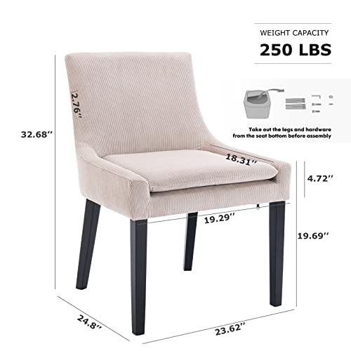 COLAMY Modern Dining Chairs Set of 4, Upholstered Corduroy Accent Side Leisure Chairs with Mid Back and Wood Legs for Livi...