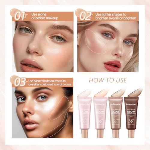 Natural Glow Illuminator Glotion - Glowing, Moisturizing, Lightweight Base, Multi-Purpose - Hydrating & Illuminating Makeup Highlighter for Radiant, Sun-Kissed Look (#3 Medium, 1.35 Fl Oz (Pack of 1))